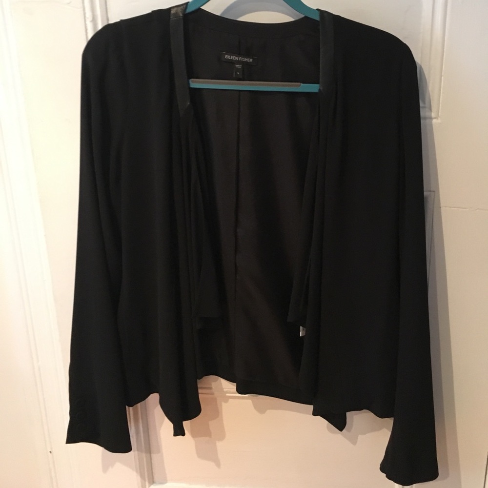 Black Eileen Fisher silk and leather jacket